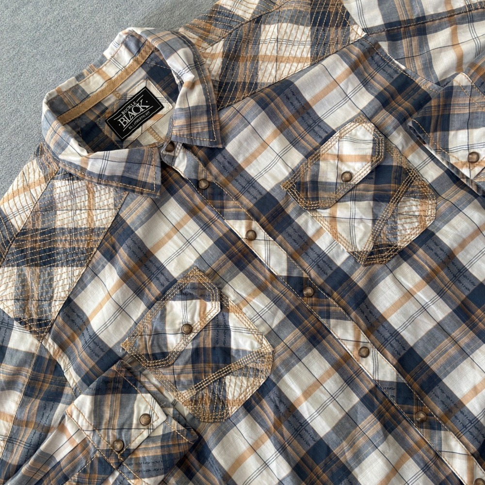 Buckle Black Mens XL Athletic Fit Plaid Pearl Snap Western Shirt BB4201PW Blue